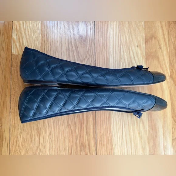 Delman Quilted Leather Ballet Flats in Navy Blue cap toe - Picture 2 of 12